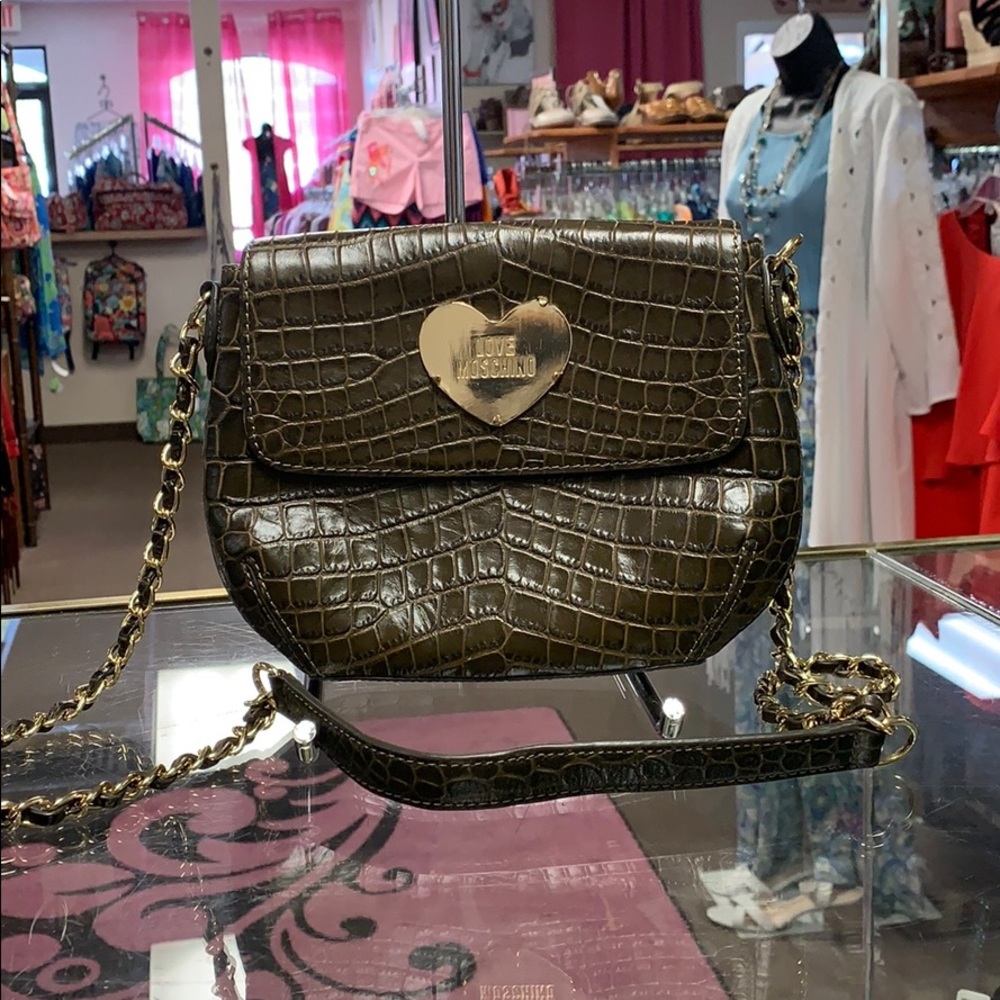 Love moschino olive leather crossbody